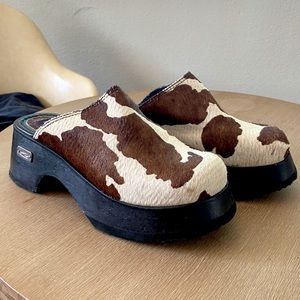 Candy’s vintage Cow platform mules